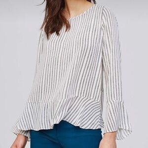 LOFT | Striped Ruffled Crossover Blouse Size Small